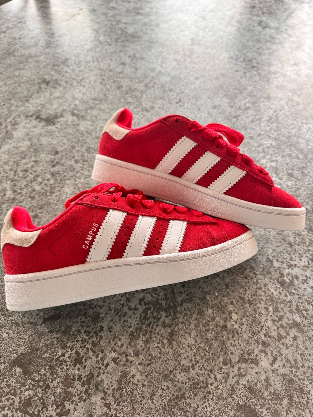 Adidas Campus kid’s Red Suede Sneakers with White Stripes